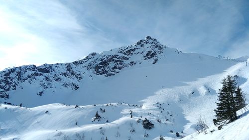 Scenic view of snowcapped mountains against sky