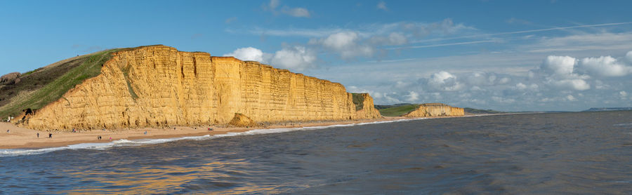 Panoramic photo of the east cliff at west bay in dorset.