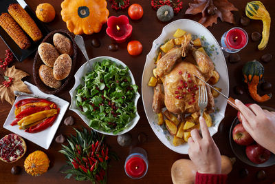 High angle view of food on table