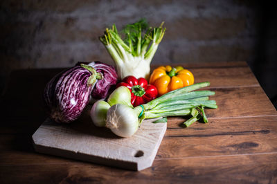 Fruits and vegetables on cutting board