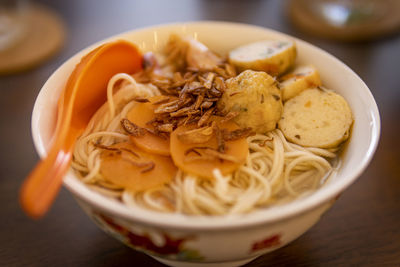 High angle view of food in bowl on table