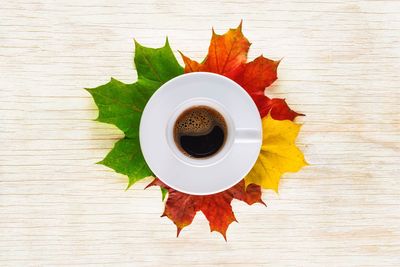 High angle view of coffee on table