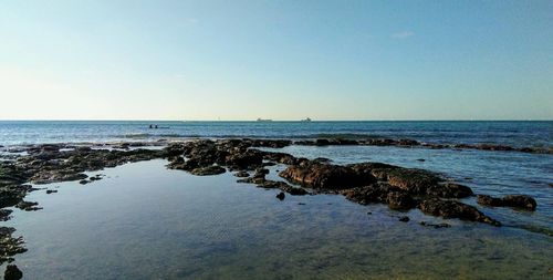 Scenic view of sea against clear sky