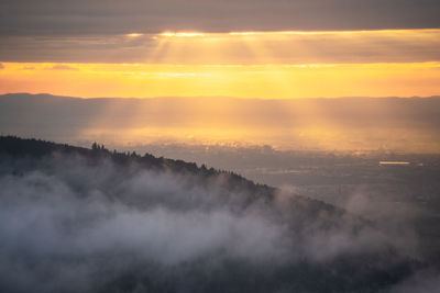 Breathtaking light atmosphere in the upper rhine plain, alsace and the northern black forest
