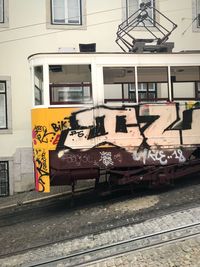 Graffiti on railroad tracks in city