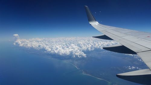 Aerial view of airplane wing