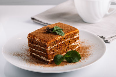 Close-up of cake in plate on table