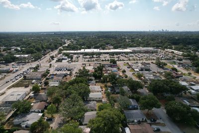 High angle view of townscape against sky