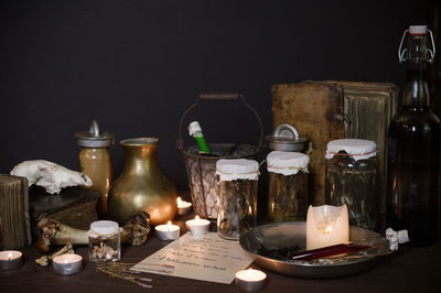 Tea light candles on table