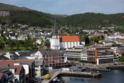 High angle view of townscape against sky