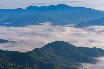 High angle view of mountains against sky