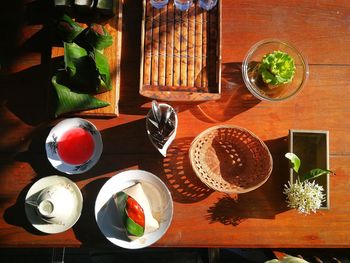 High angle view of potted plant on table