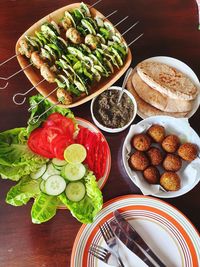 High angle view of food in plate on table