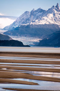 Scenic view of snowcapped mountains against sky