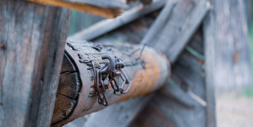 Close-up of rusty metal fence