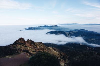 Scenic view of sea against cloudy sky