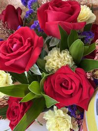 High angle view of rose bouquet