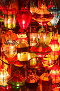 Close-up of illuminated lanterns