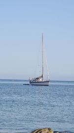 Low angle view of boat against clear sky