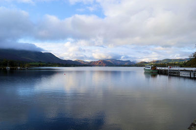 Scenic view of lake against cloudy sky