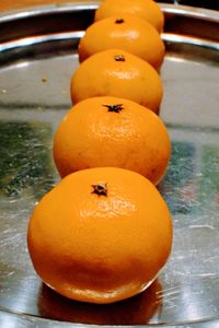 High angle view of orange on table