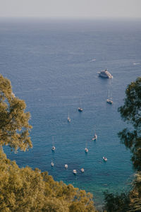 High angle view of sea against clear sky