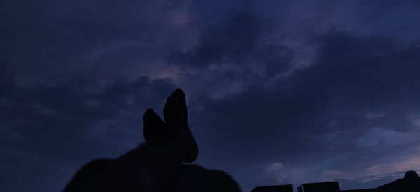 Low angle view of silhouette hand against sky at sunset