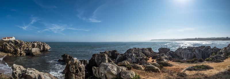 Panoramic view of sea against blue sky