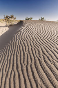 Sand dune at desert against clear sky