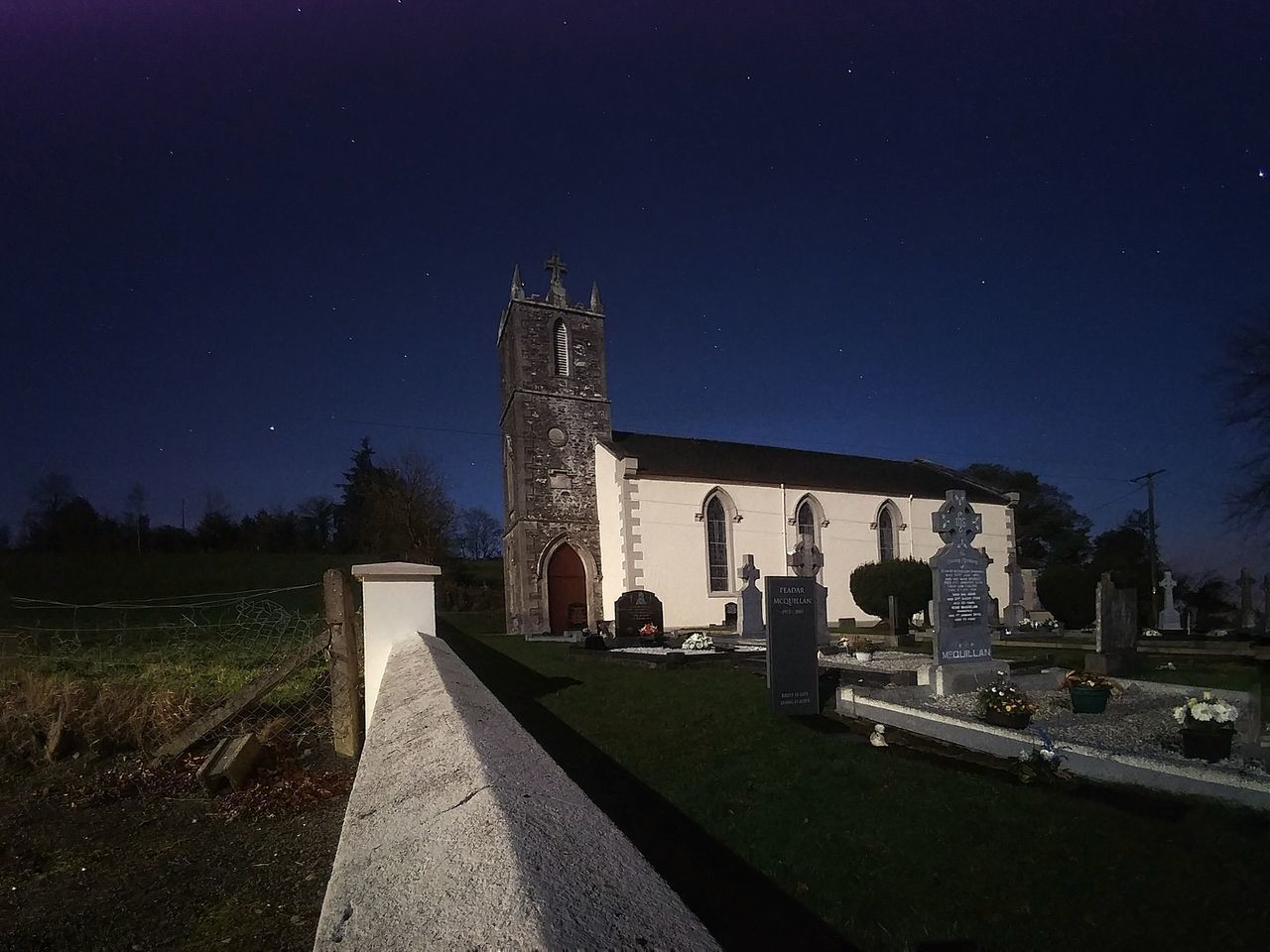 PANORAMIC VIEW OF HISTORIC BUILDING AT NIGHT