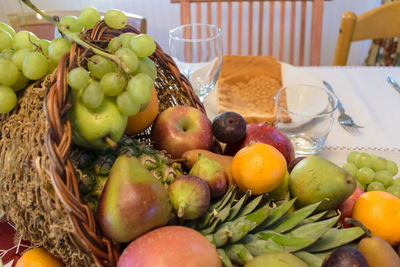 Close-up of fruits in basket on table