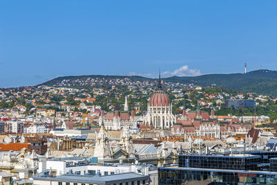 View of budapest with hungarian parliament building from st. stephen's basilica, hungary