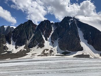 Scenic view of snowcapped mountains against sky