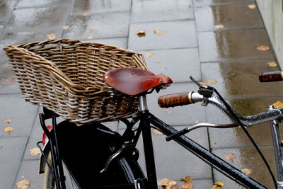 High angle view of bicycle in basket