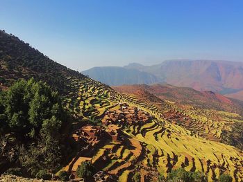 Scenic view of mountains against clear sky