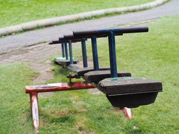 Close-up of playground in park