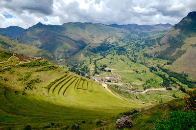 Scenic view of agricultural landscape against sky