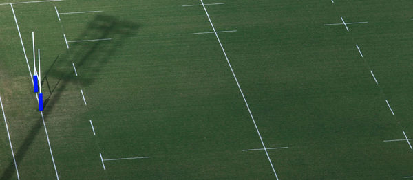 High angle view of soccer field