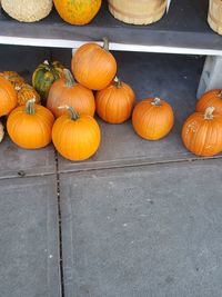 High angle view of pumpkins for sale at market stall