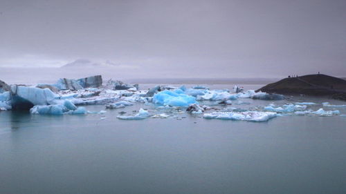 Aerial view of frozen lake against sky