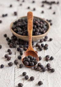 Close-up of coffee beans on table