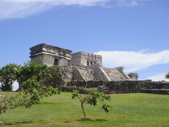 Low angle view of castle against sky in city