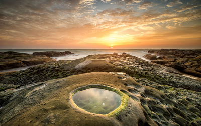 Scenic view of sea against sky during sunset