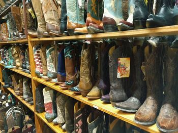 Cowboy boots in displayed for sale in store