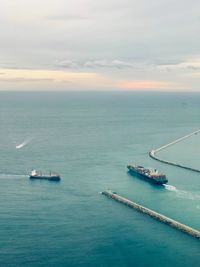 Aerial view of port access on sea 