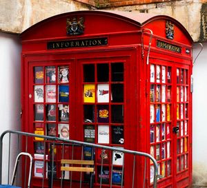 Close-up of red telephone booth