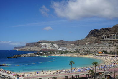 Scenic view of sea against blue sky