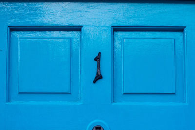 Close-up of closed blue door