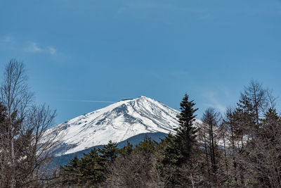 Low angle view of snowcapped mountain against sky