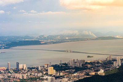 High angle view of cityscape against sky of penang